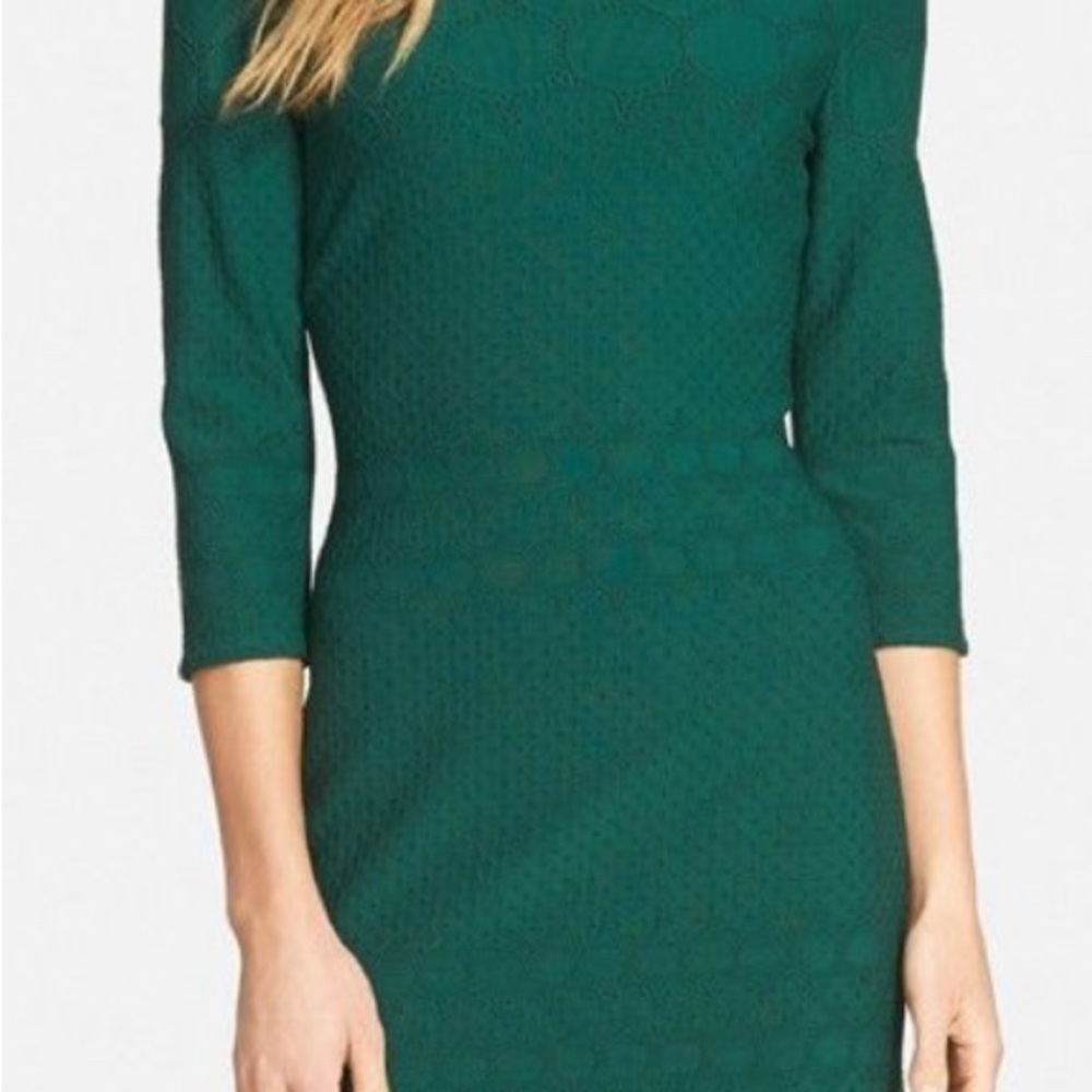 Julia Jordan Green Sheath Dress with Bateau Neckline